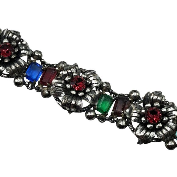 unbranded Jewelry - VIntage Rhinestone Bracelet Multicolored Stones Floral Links Flower Costume Jewe